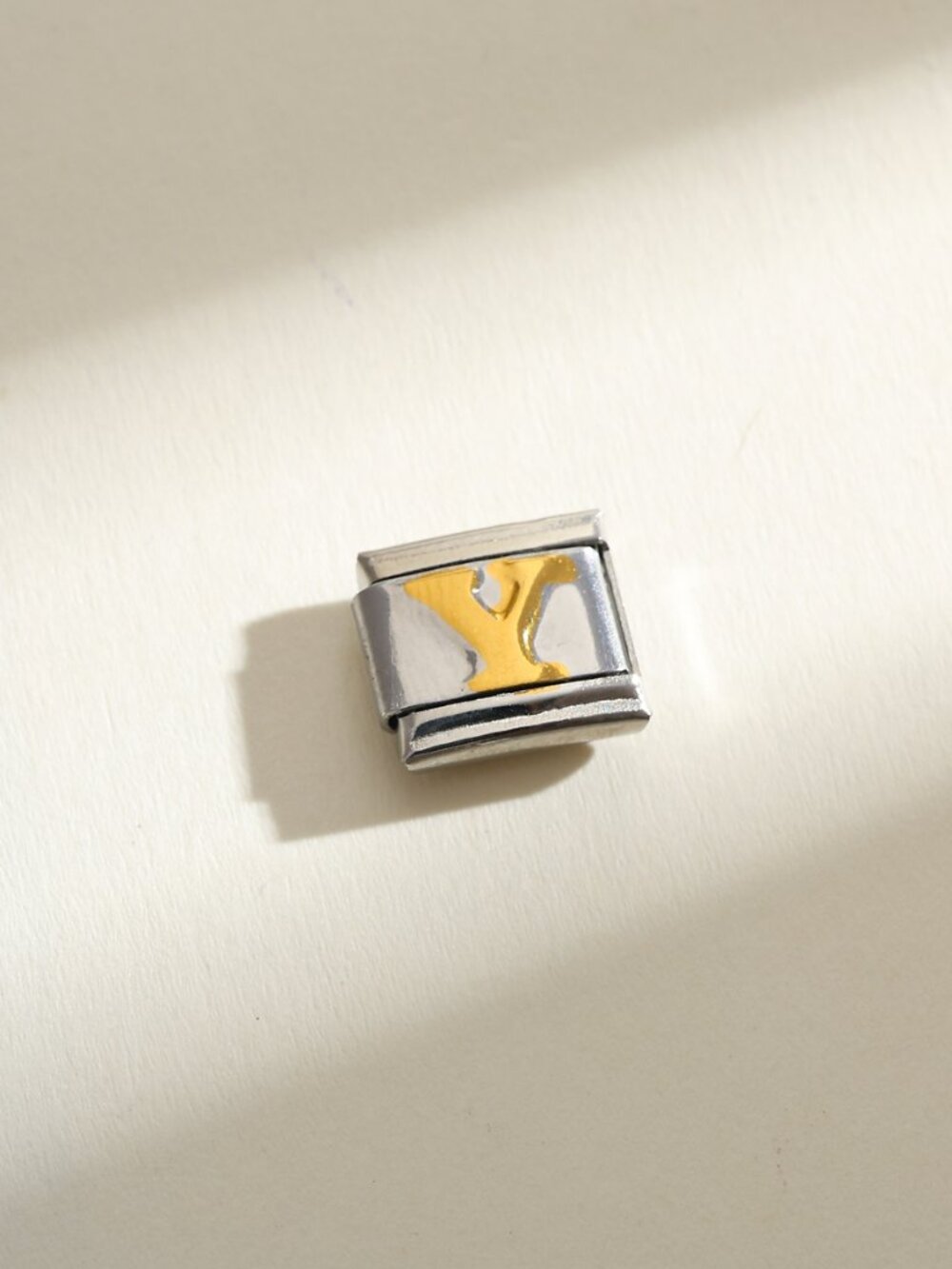 Letter Y Raised Gold and Silver Initial 9mm Stainless Steel Italian Charm